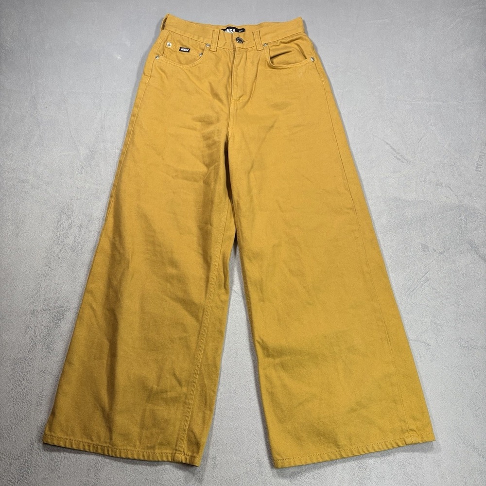 MINGA‎ London Jeans Women's  Size 0 Yellow Wide Leg Super Baggy Denim High Rise.